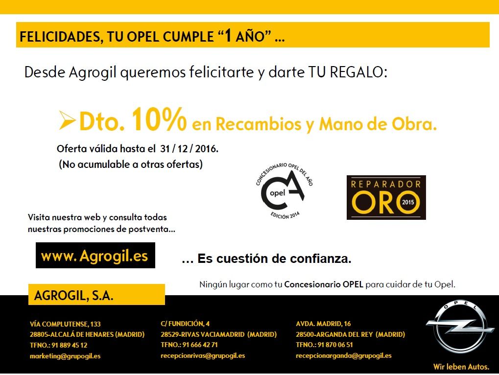 FELICIDADES TU OPEL CUMPLE 1 Año FELICIDADES TU OPEL CUMPLE 1 Año