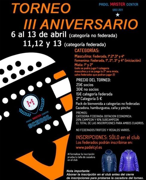 TORNEO III ANIVERSARIO PADEL MASTER CENTER TORNEO III ANIVERSARIO PADEL MASTER CENTER