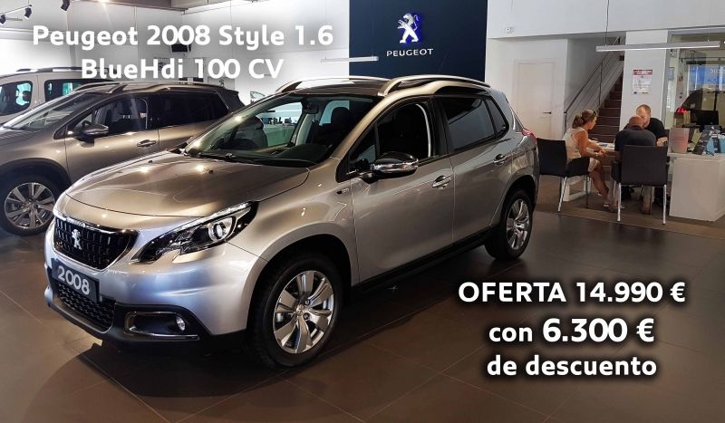 Peugeot 2008 Style 1.6 BlueHdi 100 CV OFERTA 14.990 € con 6.300 € de descuento Peugeot 2008 Style 1.6 BlueHdi 100 CV OFERTA 14.990 € con 6.300 € de descuento