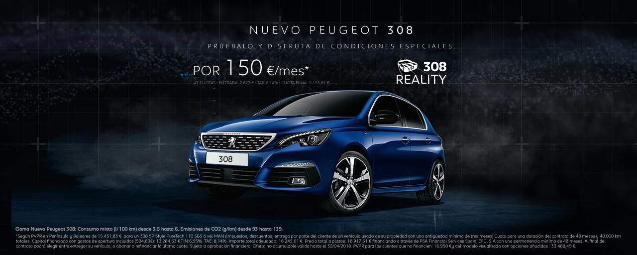 Peugeot 308 por 150 euros al mes Peugeot 308 por 150 euros al mes