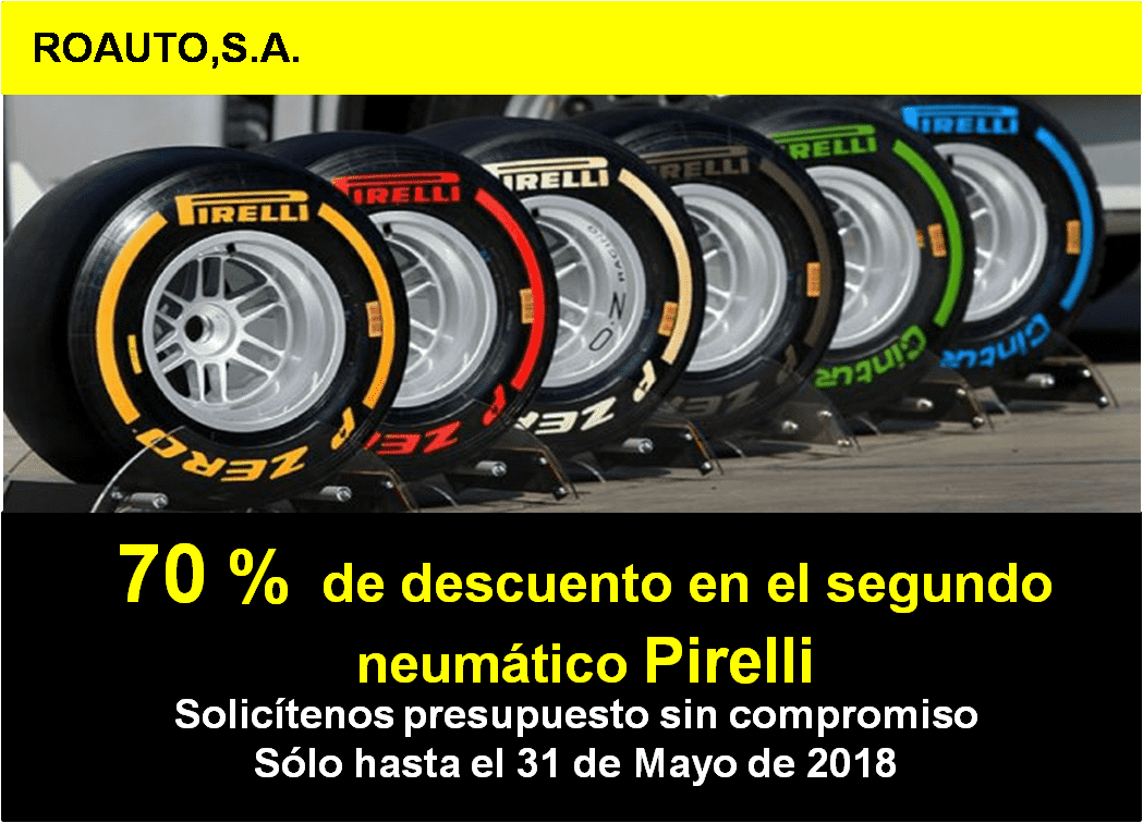 70 % de descuento en el segundo neumático Pirelli 70 % de descuento en el segundo neumático Pirelli
