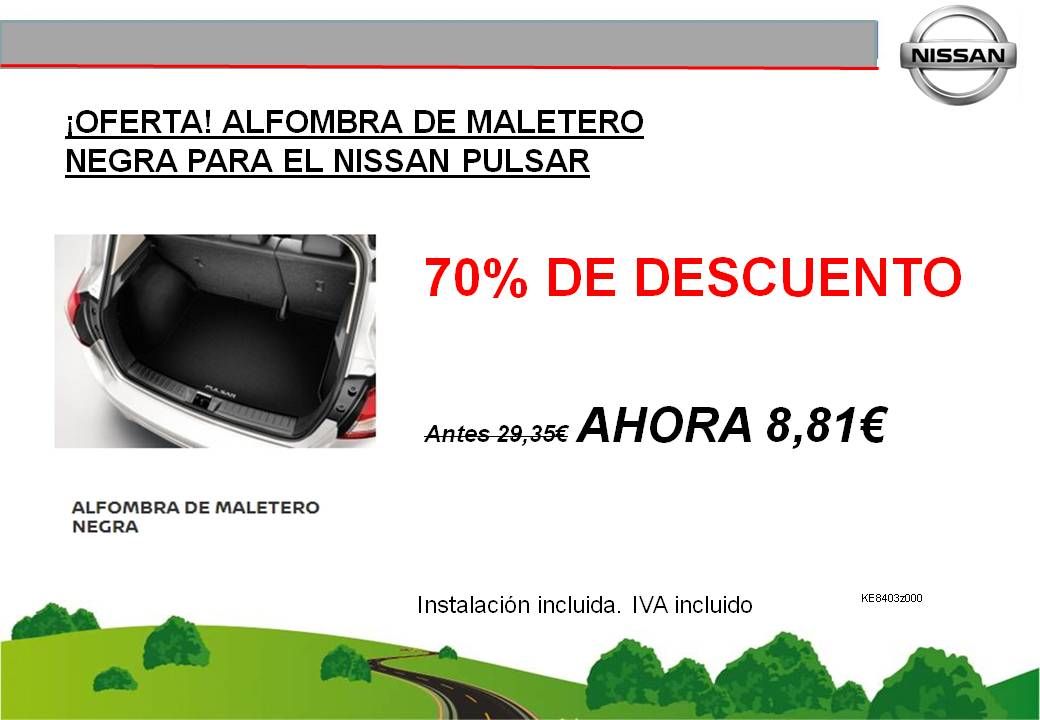 ¡OFERTA! ALFOMBRA DE MALETERO NEGRA PARA EL NISSAN PULSAR - 8,81€ ¡OFERTA! ALFOMBRA DE MALETERO NEGRA PARA EL NISSAN PULSAR - 8,81€