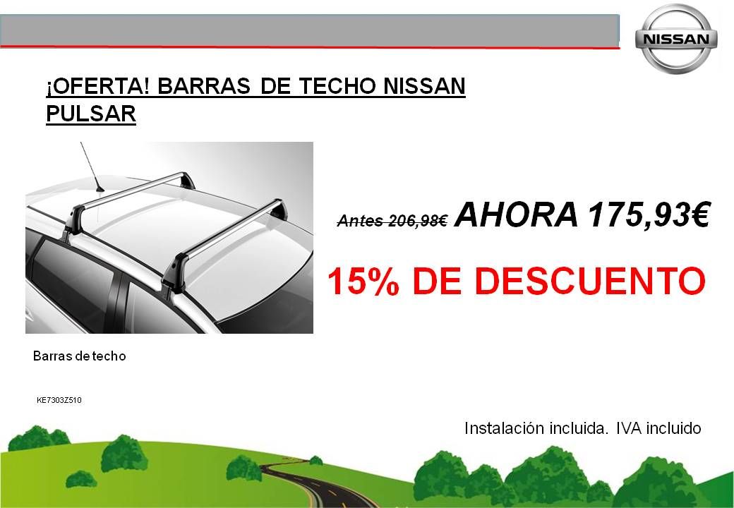¡OFERTA! BARRAS DE TECHO EN ALUMINIO PARA EL NISSAN PULSAR - 175,93€ ¡OFERTA! BARRAS DE TECHO EN ALUMINIO PARA EL NISSAN PULSAR - 175,93€