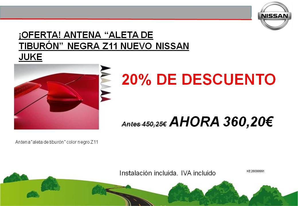 ¡OFERTA! ANTENA "ALETA DE TIBURÓN" NEGRA Z11 NUEVO NISSAN JUKE - 360,20€ ¡OFERTA! ANTENA "ALETA DE TIBURÓN" NEGRA Z11 NUEVO NISSAN JUKE - 360,20€