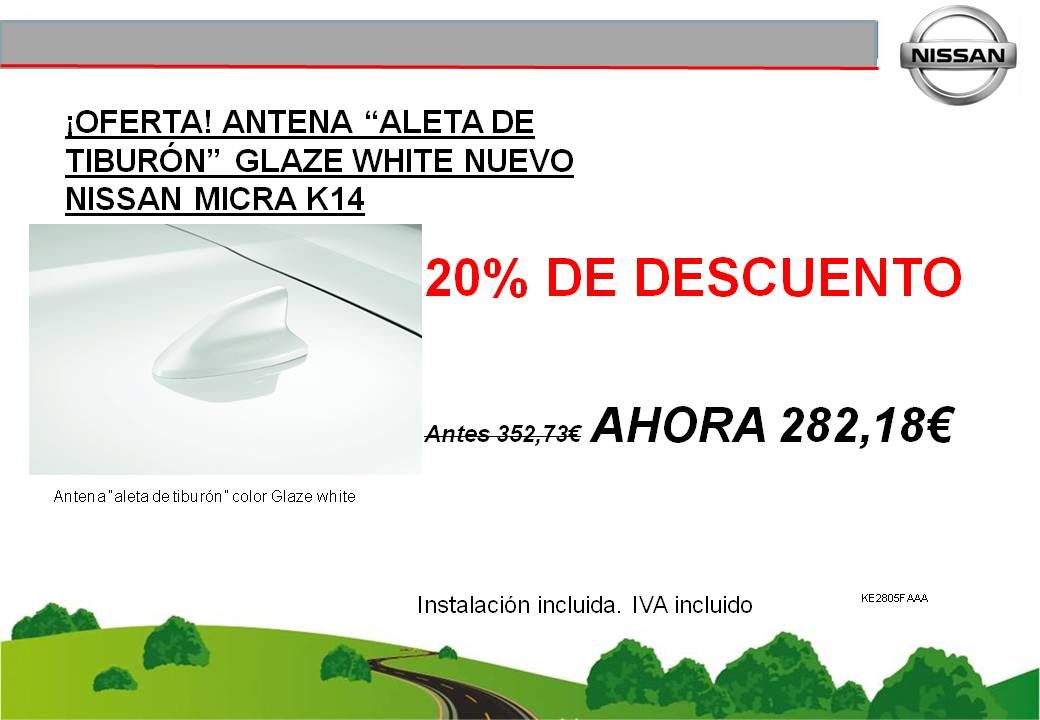¡OFERTA! ANTENA "ALETA DE TIBURÓN" GLAZE WHITE NUEVO NISSAN MICRA K14 - 282,18€ ¡OFERTA! ANTENA "ALETA DE TIBURÓN" GLAZE WHITE NUEVO NISSAN MICRA K14 - 282,18€