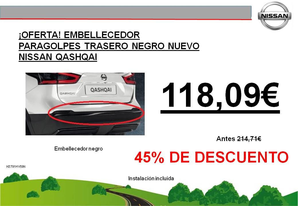 ¡OFERTA! EMBELLECEDOR PARACHOQUES TRASERO EN NEGRO NUEVO NISSAN QASHQAI - 118,09€ ¡OFERTA! EMBELLECEDOR PARACHOQUES TRASERO EN NEGRO NUEVO NISSAN QASHQAI - 118,09€