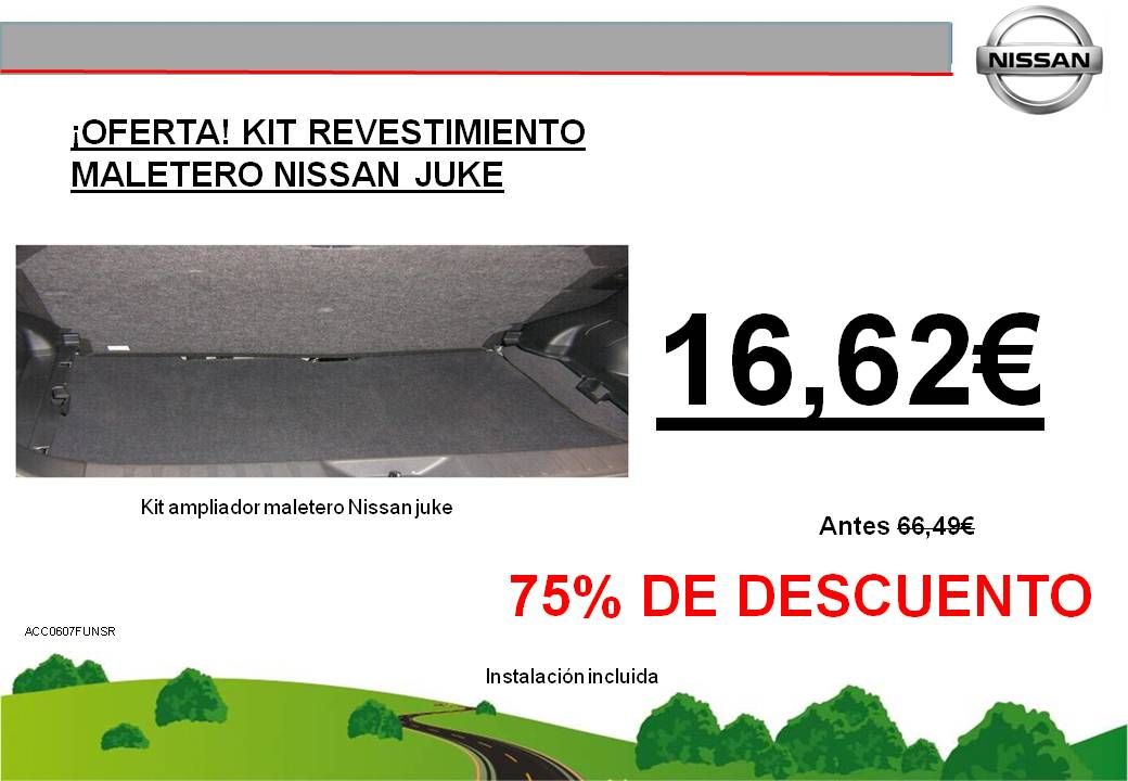 ¡OFERTA! KIT REVESTIMIENTO AMPLIADOR MALETERO NISSAN JUKE - 16,62€ ¡OFERTA! KIT REVESTIMIENTO AMPLIADOR MALETERO NISSAN JUKE - 16,62€