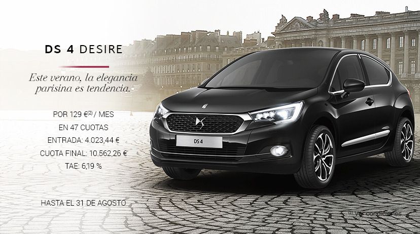 DS 4 Puretech 130 S&S 6v Desire + Pack DESIRE POR 129 € AL MES* DS 4 Puretech 130 S&S 6v Desire + Pack DESIRE POR 129 € AL MES*