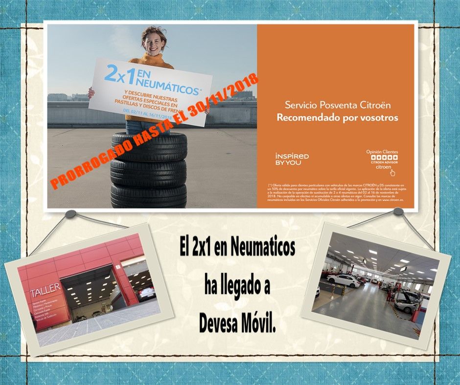 El 2x1 en Neumáticos ha llegado a Devesa Móvil sólo por unos días El 2x1 en Neumáticos ha llegado a Devesa Móvil sólo por unos días