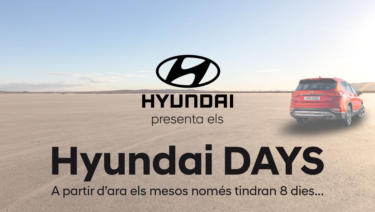 Aquest desembre, tornen els "Hyundai DAYS". Del 12 al 20 de desembre, 58 cotxes amb preus d'escàndol. Aquest desembre, tornen els "Hyundai DAYS". Del 12 al 20 de desembre, 58 cotxes amb preus d'escàndol.