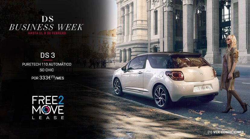 DS BUSINESS: DS 3 PureTech 110 Automático SO CHIC en RENTING por 333 € /mes* DS BUSINESS: DS 3 PureTech 110 Automático SO CHIC en RENTING por 333 € /mes*