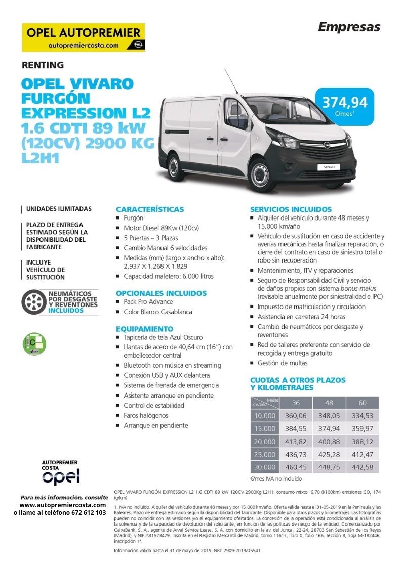 Opel Vivaro por 374,94/mes Opel Vivaro por 374,94/mes