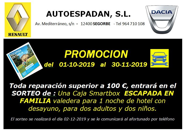 PROMOCION del 01-10-2019 al 30-11-2019 - SORTEO Caja Smartbox "ESCAPADA EN FAMILIA" PROMOCION del 01-10-2019 al 30-11-2019 - SORTEO Caja Smartbox "ESCAPADA EN FAMILIA"
