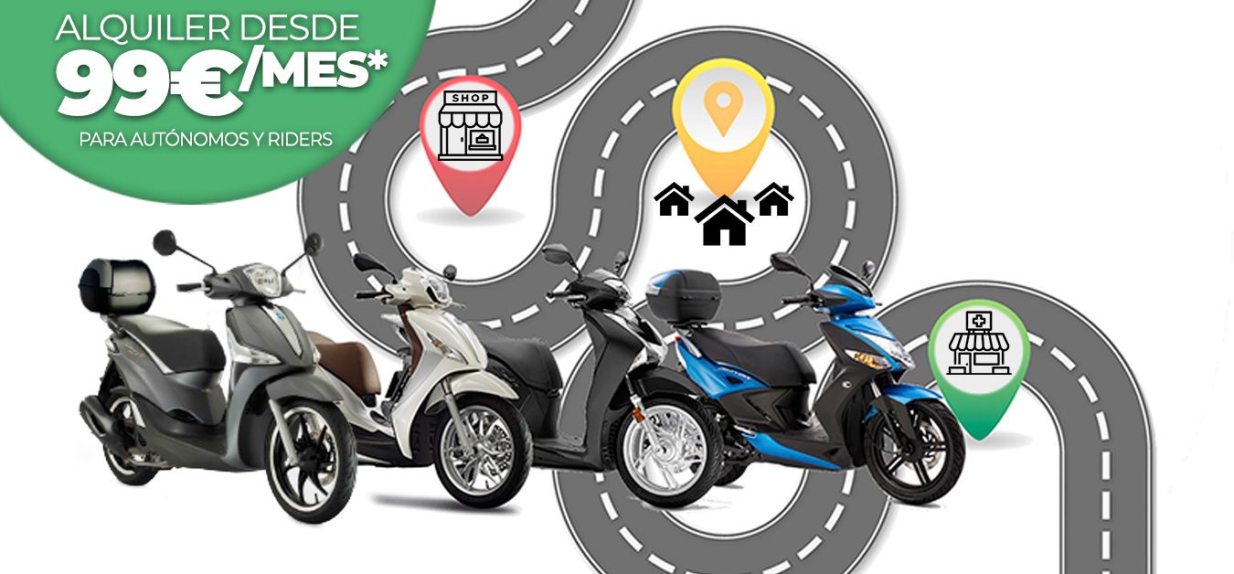 Alquiler de motos para autónomos y riders de entrega a domicilio. Alquiler de motos para autónomos y riders de entrega a domicilio.