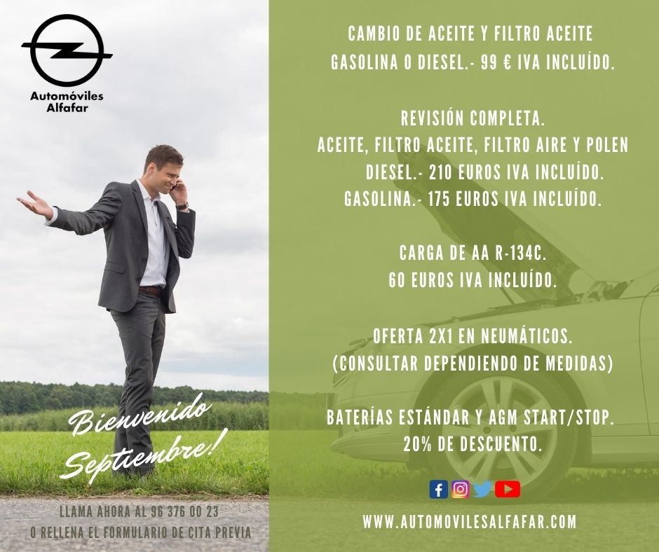 OFERTAS EN MANTENIMIENTOS PARA TU VEHÍCULO. CAMPAÑA "BIENVENIDO SEPTIEMBRE" OFERTAS EN MANTENIMIENTOS PARA TU VEHÍCULO. CAMPAÑA "BIENVENIDO SEPTIEMBRE"
