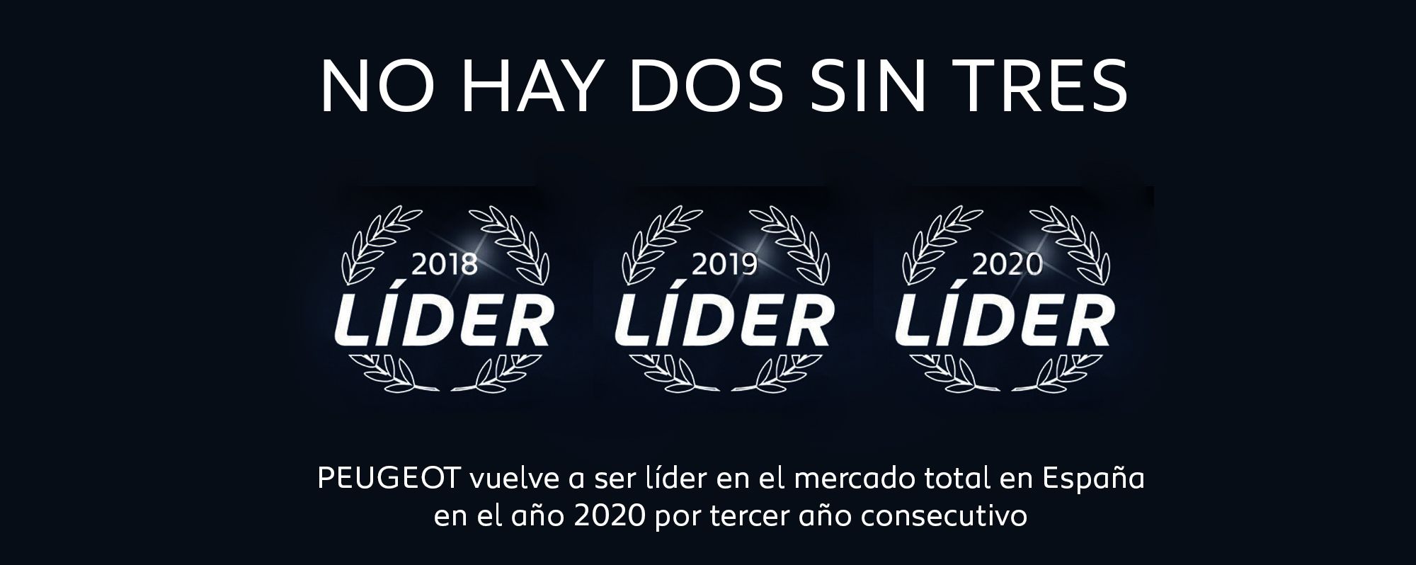 No hay dos sin tres: PEUGEOT vuelve a ser líder en el mercado total en España en el año 2020 por tercer año consecutivo No hay dos sin tres: PEUGEOT vuelve a ser líder en el mercado total en España en el año 2020 por tercer año consecutivo