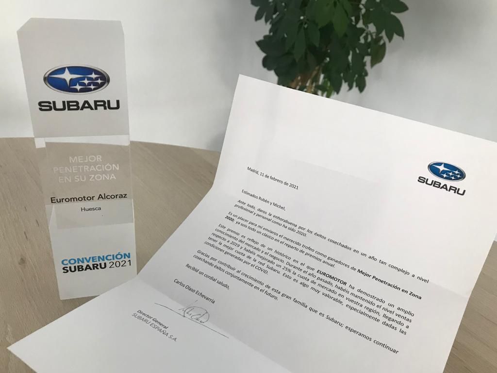 Premio "Mejor Penetración de Mercado" Subaru 2021 Premio "Mejor Penetración de Mercado" Subaru 2021
