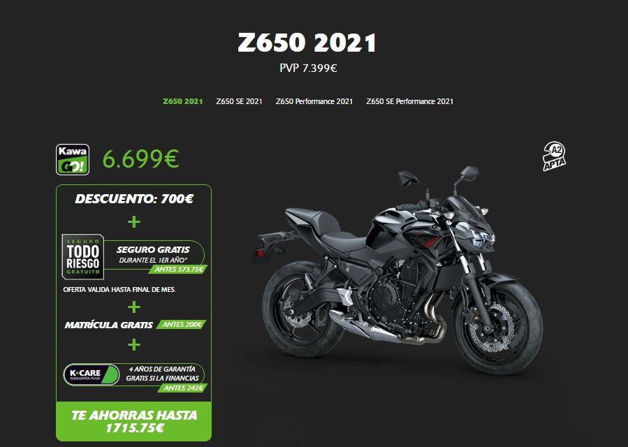 PROMOCION KAWASAKI Z650 2021 POR SOLO 6.699€ PROMOCION KAWASAKI Z650 2021 POR SOLO 6.699€