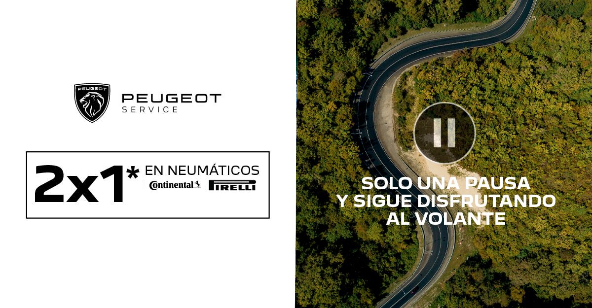 ¡El doble siempre gusta más! Por eso si vienes a tu servicio oficial Peugeot este mes te damos un 2x1 en neumáticos. ¡El doble siempre gusta más! Por eso si vienes a tu servicio oficial Peugeot este mes te damos un 2x1 en neumáticos.