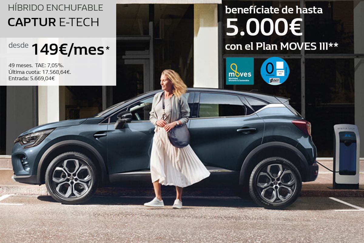 Nuevo Renault CAPTUR E-TECH Híbrido Enchufable Desde 149€/mes* Nuevo Renault CAPTUR E-TECH Híbrido Enchufable Desde 149€/mes*