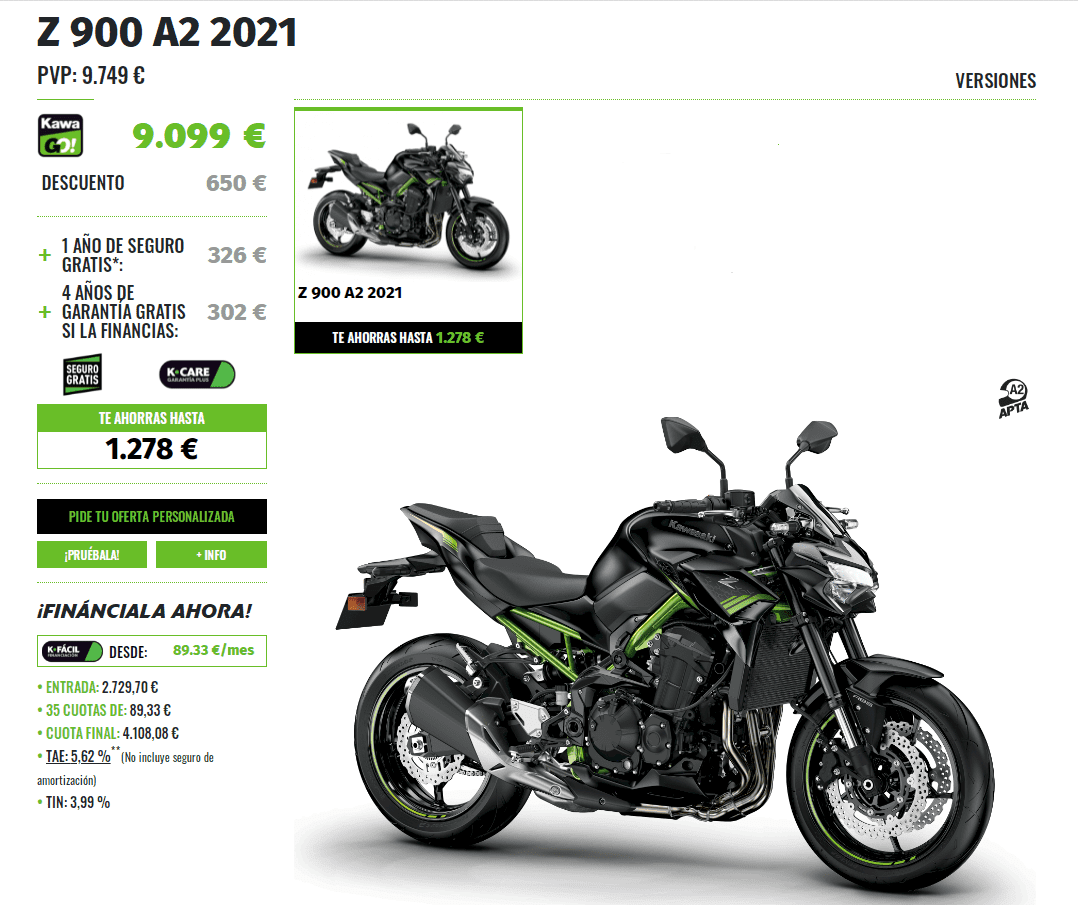 PROMOCION KAWASAKI Z900 A2 2021 DESDE 9.099 PROMOCION KAWASAKI Z900 A2 2021 DESDE 9.099