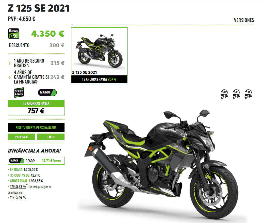 PROMOCION KAWASAKI Z125 SE 2021 PROMOCION KAWASAKI Z125 SE 2021