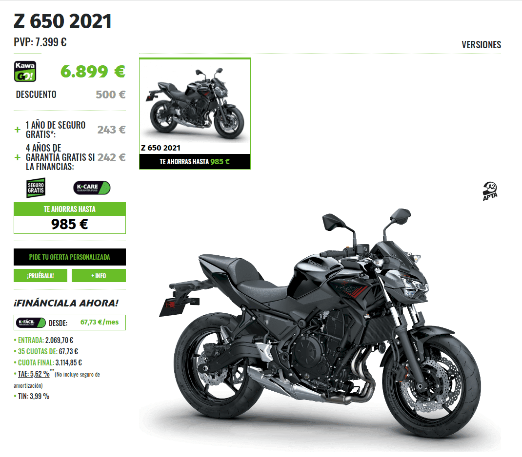 PROMOCION KAWASAKI Z650 2021 POR SOLO 6.899€ PROMOCION KAWASAKI Z650 2021 POR SOLO 6.899€