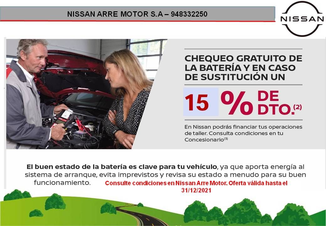 CHEQUEO GRATUITO DE LA BATERÍA Y EN CASO DE SUSTITUCIÓN UN 15% DE DESCUENTO CHEQUEO GRATUITO DE LA BATERÍA Y EN CASO DE SUSTITUCIÓN UN 15% DE DESCUENTO