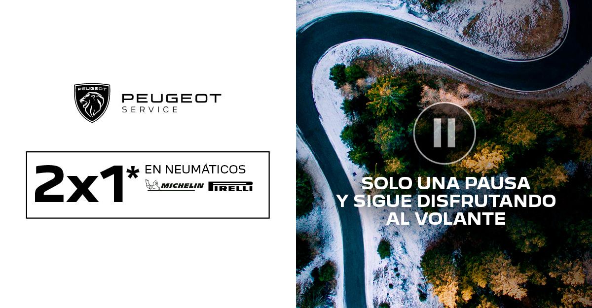 ¡El doble siempre gusta más! Por eso si vienes a tu servicio oficial Peugeot este mes te damos un 2x1 en neumáticos. ¡El doble siempre gusta más! Por eso si vienes a tu servicio oficial Peugeot este mes te damos un 2x1 en neumáticos.