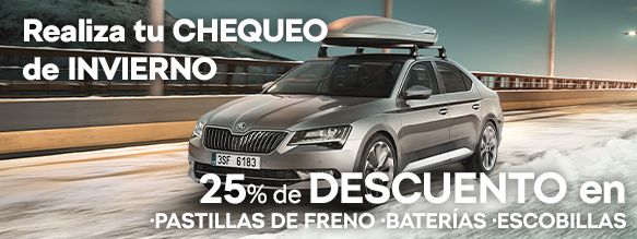Realiza tu CHEQUEO de INVIERNO con hasta 25% de DESCUENTO en BATERÍAS, PASTILLAS de FRENO y ESCOBILLAS DELANTERAS Realiza tu CHEQUEO de INVIERNO con hasta 25% de DESCUENTO en BATERÍAS, PASTILLAS de FRENO y ESCOBILLAS DELANTERAS