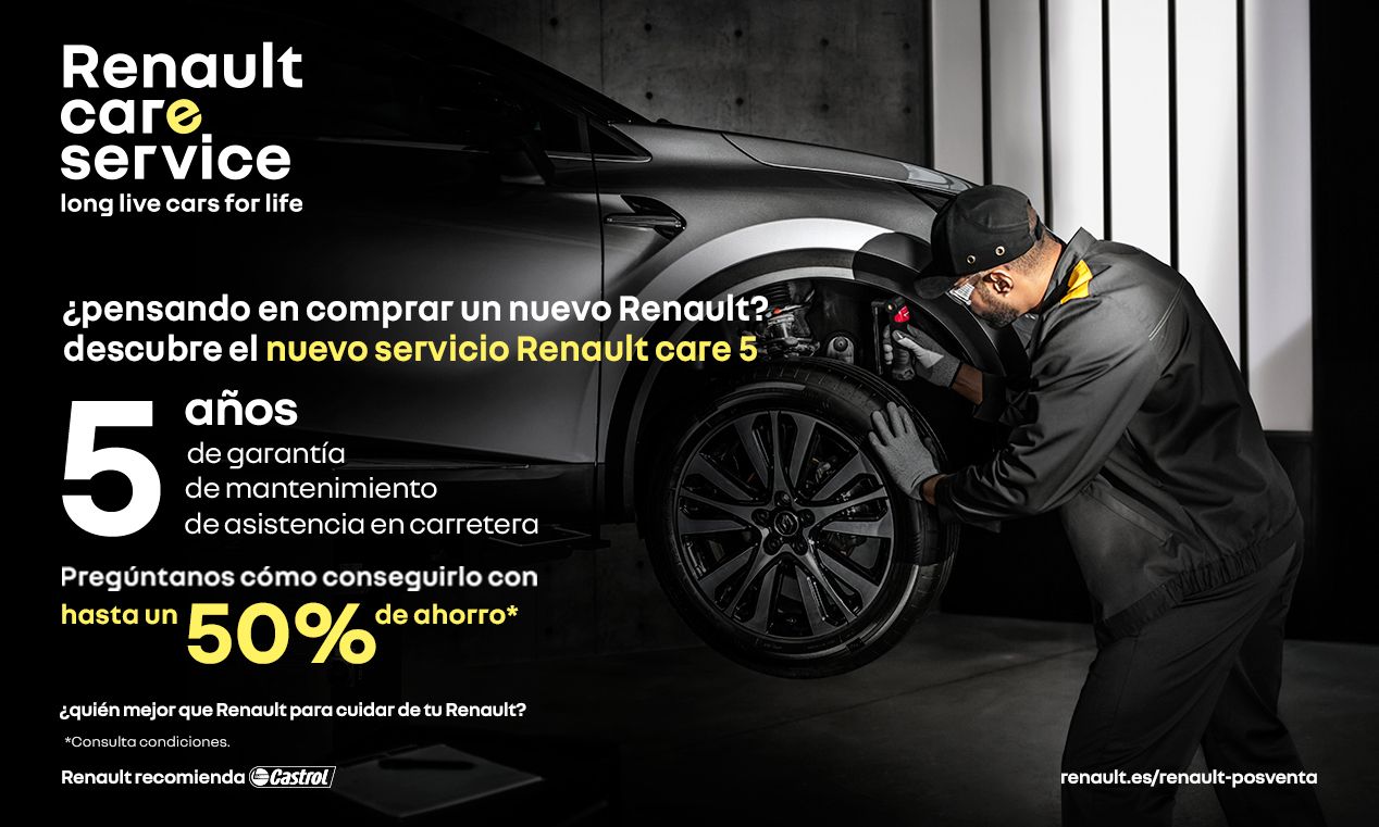 Nuevo Renault Care 5. 5 años de garantía, mantenimiento y asistencia con 50% de ahorro* Nuevo Renault Care 5. 5 años de garantía, mantenimiento y asistencia con 50% de ahorro*